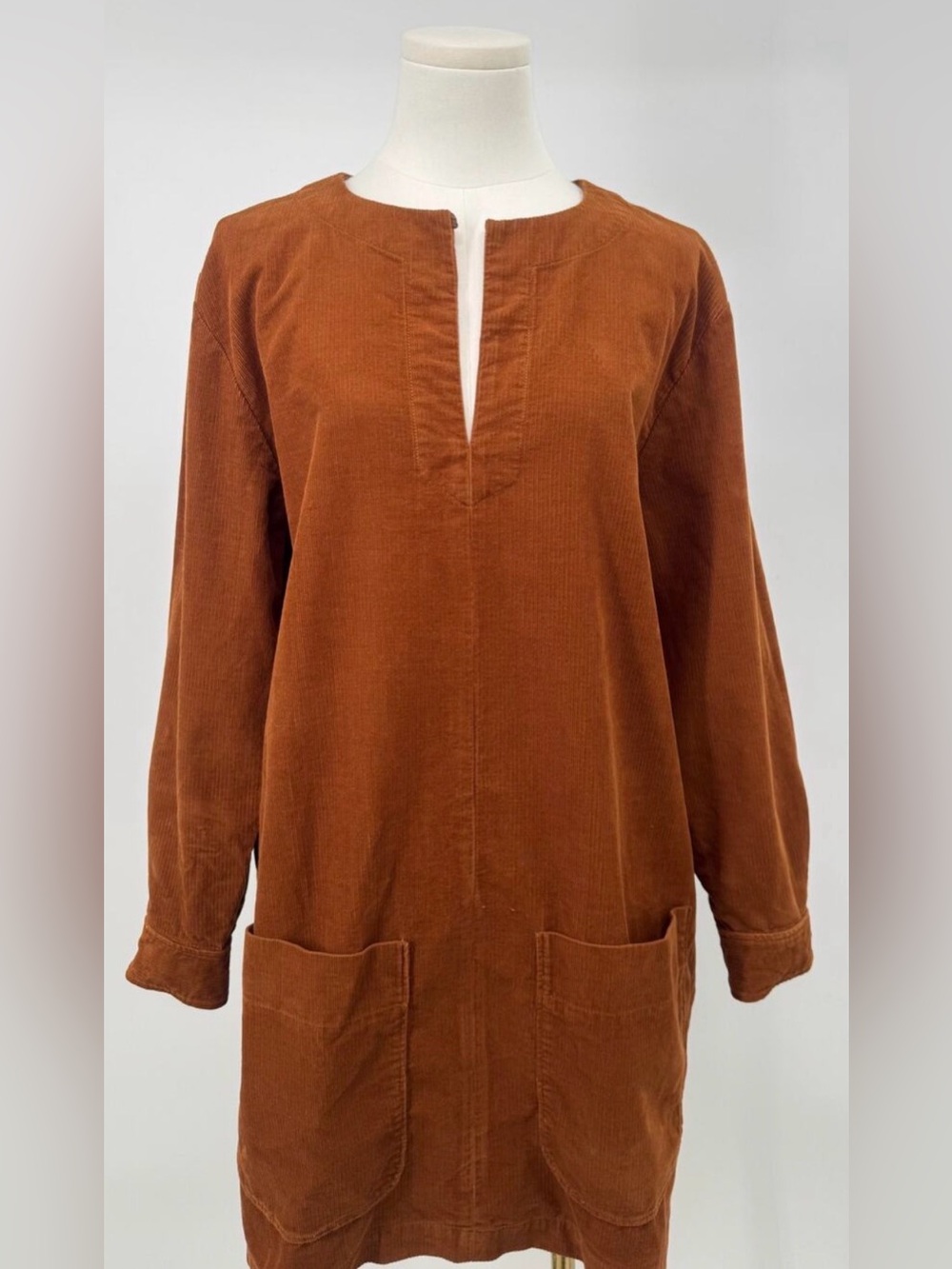 APC Copper Bronze Corduroy Tunic Dress Long Sleeve Shift Minimalist 42 10
